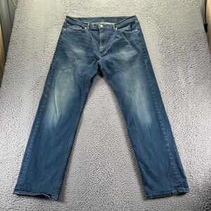 Levis 505 Jeans Mens 40x32 Blue Dark Wash Cotton Stretch Straight Fit Workwear